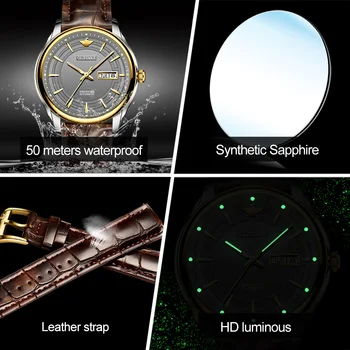 OUPINKE mężczyzna automatyczny zegarek mechaniczny z naturalnym skórzanym wodoodporny japońskim mechanizmem TOP Brand Luxury Business reloj hombre