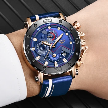 2019 LIGE Fashion zegarki męskie Top Brand Luxury Big Dial wojskowy zegarek kwarcowy zegarek skóra wodoodporna Хронографические zegarki męskie