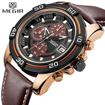 Marka MEGIR zegarka zegarki męskie ze skóry naturalnej męskie zegarek Wodoodporny biznesowe zegarek Relogio Masculino Kwarcowy zegarek 2023