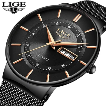 LIGE męskie zegarki top marki luksusowych wodoodporny ultra slim data zegarek męski stalowy pasek casual kwarcowy Mężczyzna zegarka zegarki sportowe