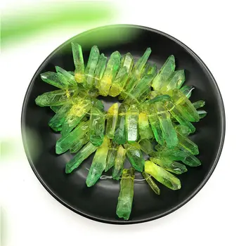 Piękny, zielony i żółty Tytan aura Лемурийский kwarc Kryształ punkt uzdrawiania kamień wystrój, naturalne kryształy kwarcu