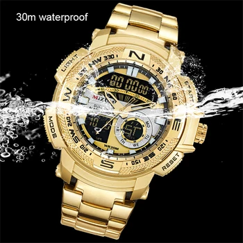 MIZUMS luksusowe złote zegarki męskie całkowicie stalowe wojskowe zegarek Cyfrowy zegarek sportowy zegarek Męskie wodoodporny zegarek kwarcowy relogio masculino