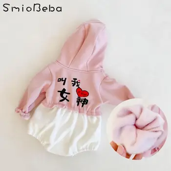 Ins 2020 Jesień I Zima Infan Toddler Girls Baby Pink Pajacyki Ciepły Pluszowy Sweter Z Nadrukiem Bogini Kombinezon Kombinezony Odzież