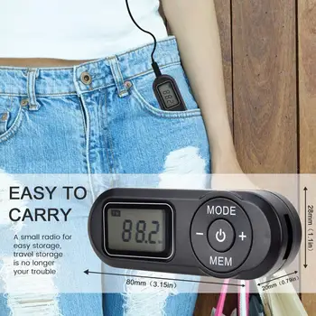 JINSERTA Digital Pocket FM Radio FM:64-108MHz przenośne radio FM z wyświetlaczem LCD pasek na szyję słuchawki 3,5 mm