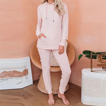 2020 damska piżama zestaw domowej odzieży domowy komplet spodnie piżamy z długim rękawem casual strona ubrania z kapturem damska koszula nocna prosty
