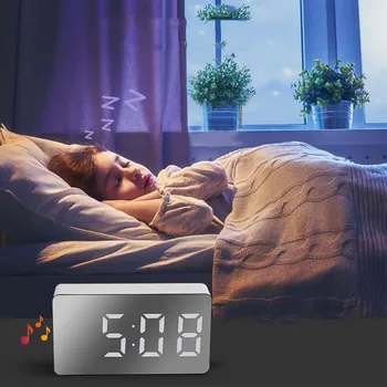 Led wielofunkcyjne lustrzane zegar cyfrowy budzik powtarzanie wyświetlania czasu noc LCD-światło stół biurko USB 5v bez baterii wystrój domu