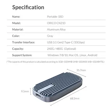 ORICO CN210 Mini Portable 480GB SSD 240GB Type-C 520M/S zewnętrzny dysk ssd M. 2 SATA NGFF USB C zewnętrzne dyski twarde SSD