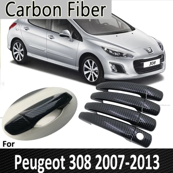 Czarny z włókna węglowego do Peugeot 308 sw cc RCZ 2007 2008 2009 2010 2012 2013 klamka pokrywa naklejka ozdoby akcesoria samochodowe