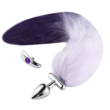 Romans fabularna Fox Tail Plug for Cosplay Party Deformable and replacable Anal Tail Costume Women Butt Plug with 1szt Cat Ears